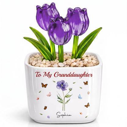To My Granddaughter You Are God's Gift Custom Birth Month Flower - Personalized Custom Glass Everlasting Tulips - GDT709_GLATU