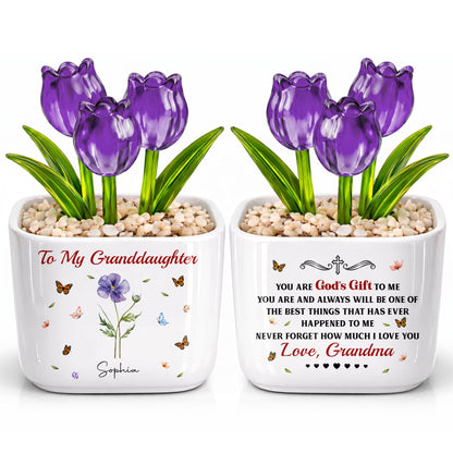 To My Granddaughter You Are God's Gift Custom Birth Month Flower - Personalized Custom Glass Everlasting Tulips - GDT709_GLATU
