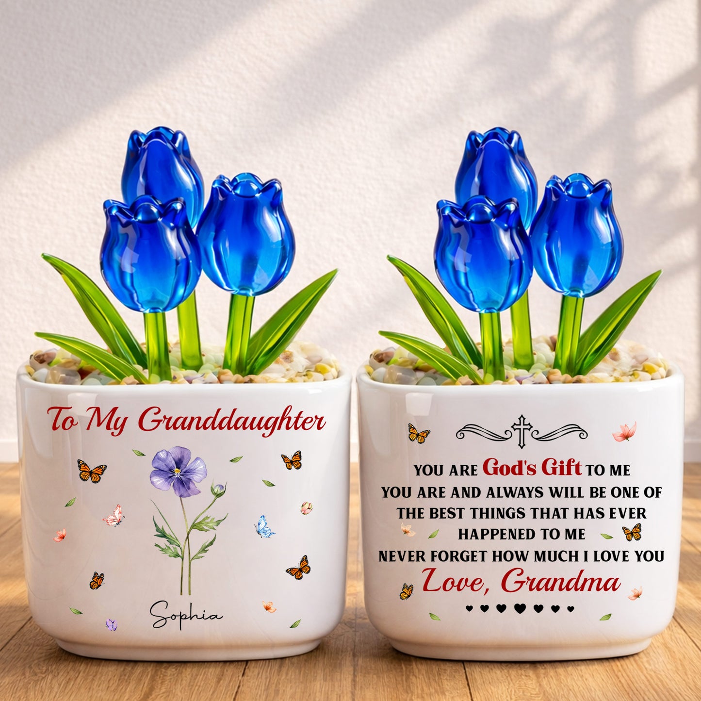 To My Granddaughter You Are God's Gift Custom Birth Month Flower - Personalized Custom Glass Everlasting Tulips - GDT709_GLATU