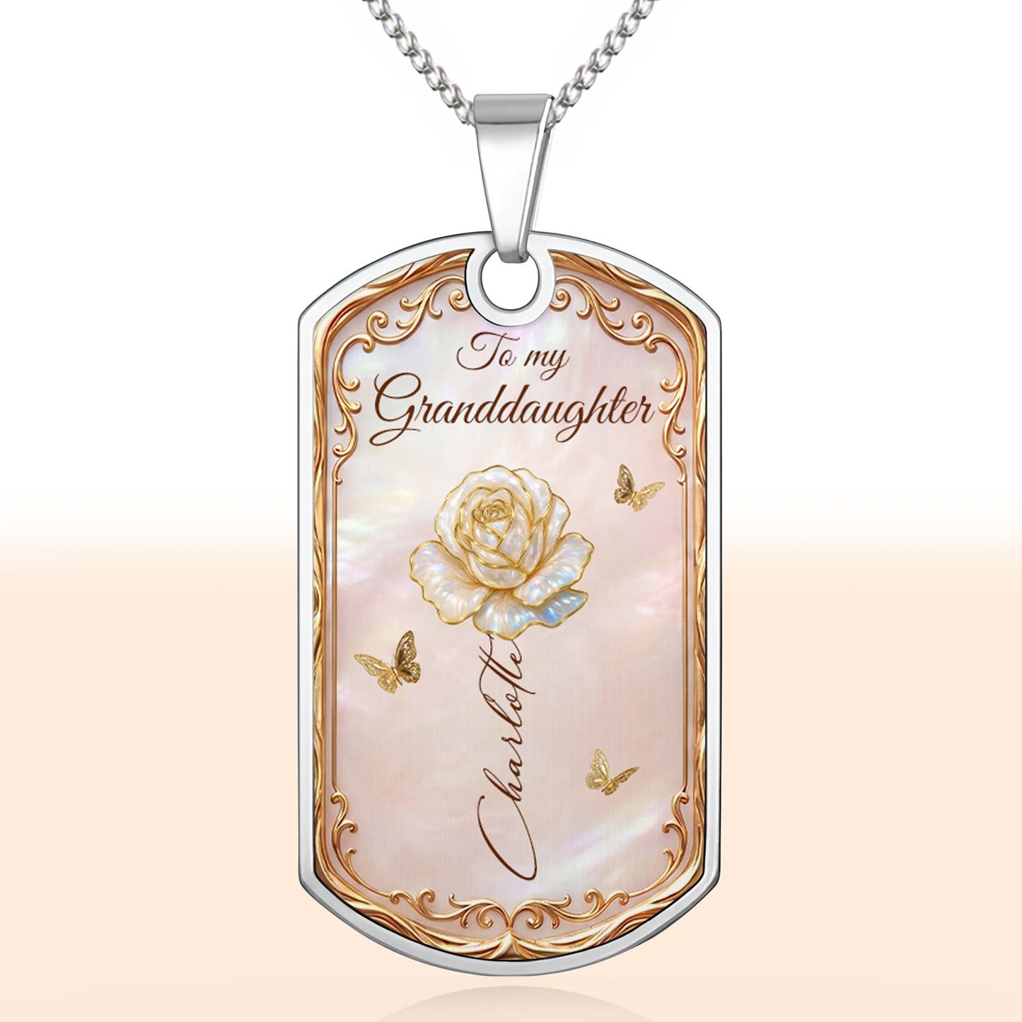 Beautiful Bloom Birth Month Flower Rose And Butterflies - Personalized Custom Dog Tag Necklace - GDT745_DTNECK