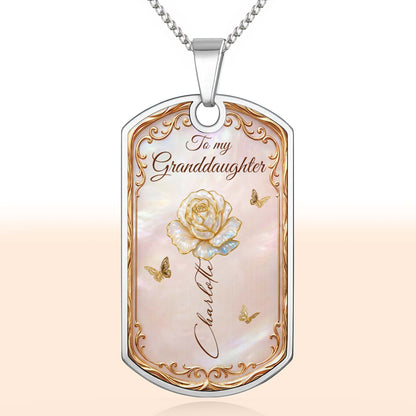 Beautiful Bloom Birth Month Flower Rose And Butterflies - Personalized Custom Dog Tag Necklace - GDT745_DTNECK