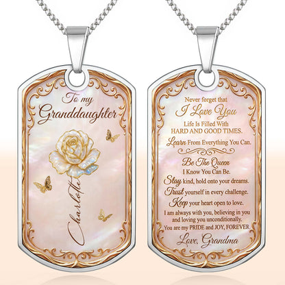 Beautiful Bloom Birth Month Flower Rose And Butterflies - Personalized Custom Dog Tag Necklace - GDT745_DTNECK