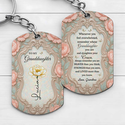 To My Granddaughter Straighten Your Crown Birth Month Flower Vintage Design - Personalized Stainless Steel Keychain - GDT769_KCX