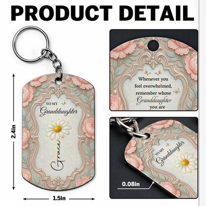 To My Granddaughter Straighten Your Crown Birth Month Flower Vintage Design - Personalized Stainless Steel Keychain - GDT769_KCX