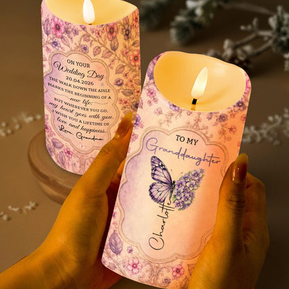 To My Granddaughter On Your Wedding Day Butterfly Floral LED Candle - Personalized Custom LED Candle - GDT815_LECA