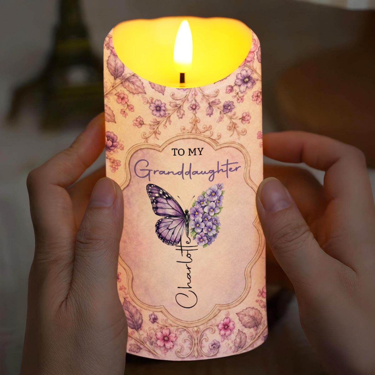 To My Granddaughter On Your Wedding Day Butterfly Floral LED Candle - Personalized Custom LED Candle - GDT815_LECA