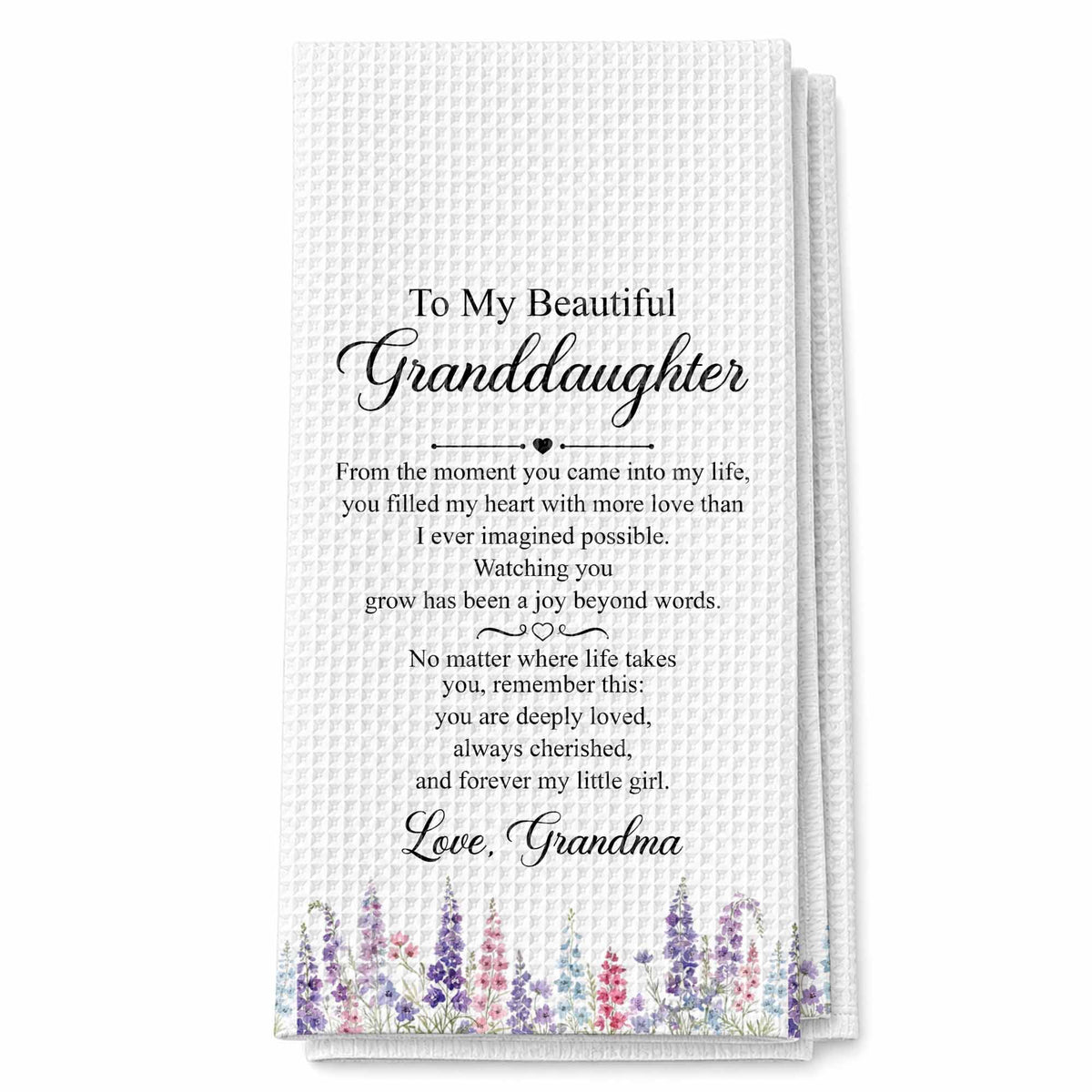 To My Beautiful Granddaughter Always Cherished With Purple Flowers - Personalized Kitchen Towel - GDT837_TOWL