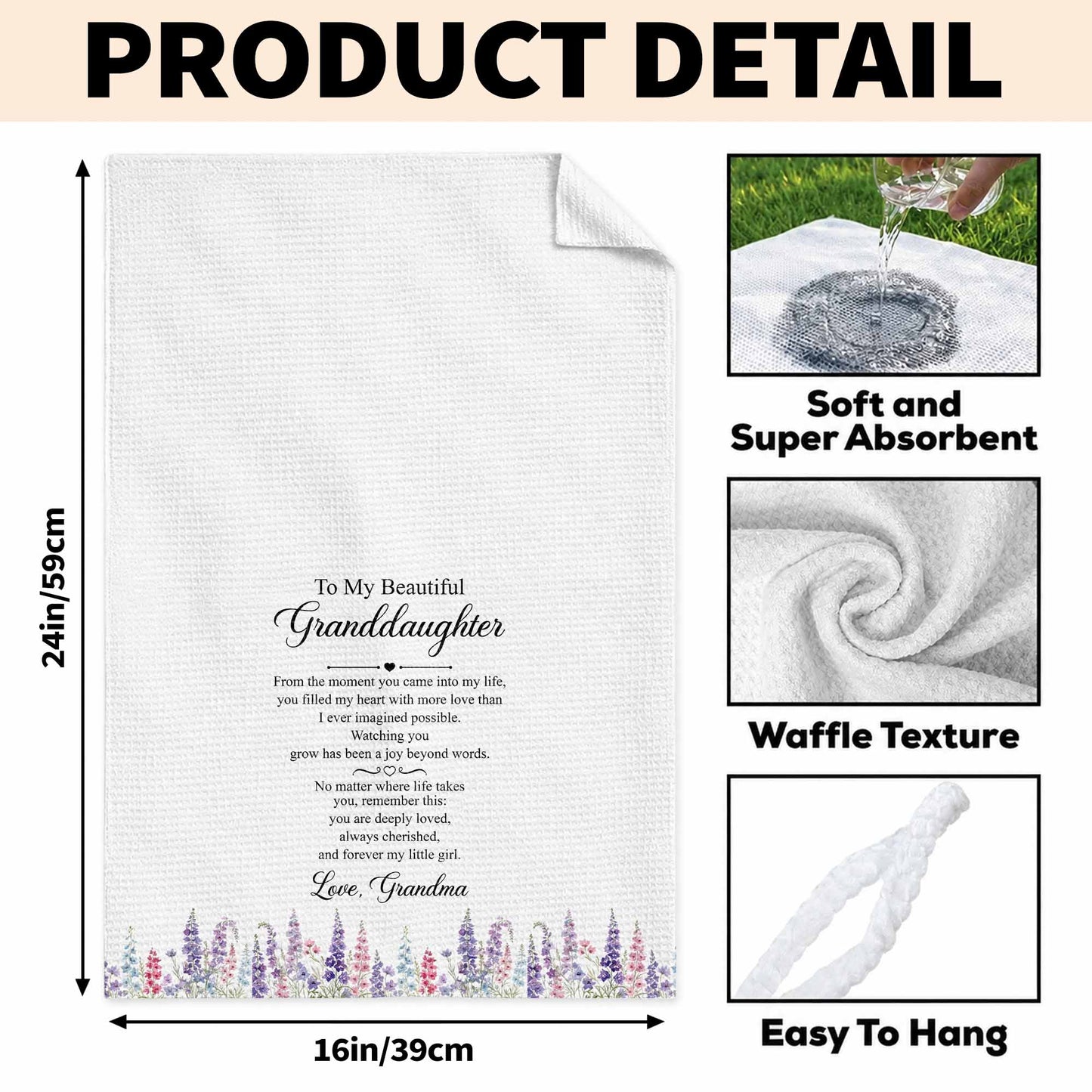 To My Beautiful Granddaughter Always Cherished With Purple Flowers - Personalized Kitchen Towel - GDT837_TOWL