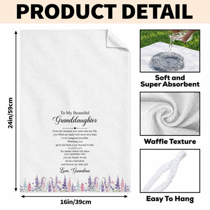 To My Beautiful Granddaughter Always Cherished With Purple Flowers - Personalized Kitchen Towel - GDT837_TOWL