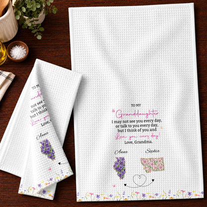 To My Granddaughter Love You Everyday With Floral State Art - Personalized Kitchen Towel - GDT868_TOWL