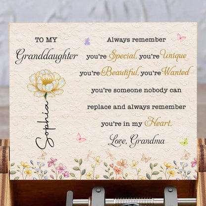 To My Granddaughter Always Remember You Are Special Unique Beautiful Birth Flowers - Custom Music Box With "You Are My Sunshine" Tune - GDT879_MZB