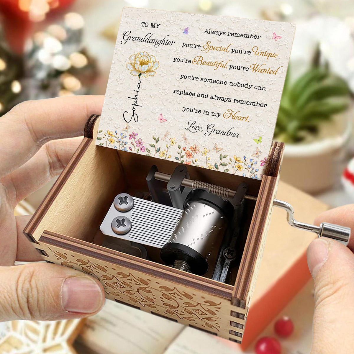 To My Granddaughter Always Remember You Are Special Unique Beautiful Birth Flowers - Custom Music Box With "You Are My Sunshine" Tune - GDT879_MZB