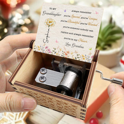 To My Granddaughter Always Remember You Are Special Unique Beautiful Birth Flowers - Custom Music Box With "You Are My Sunshine" Tune - GDT879_MZB