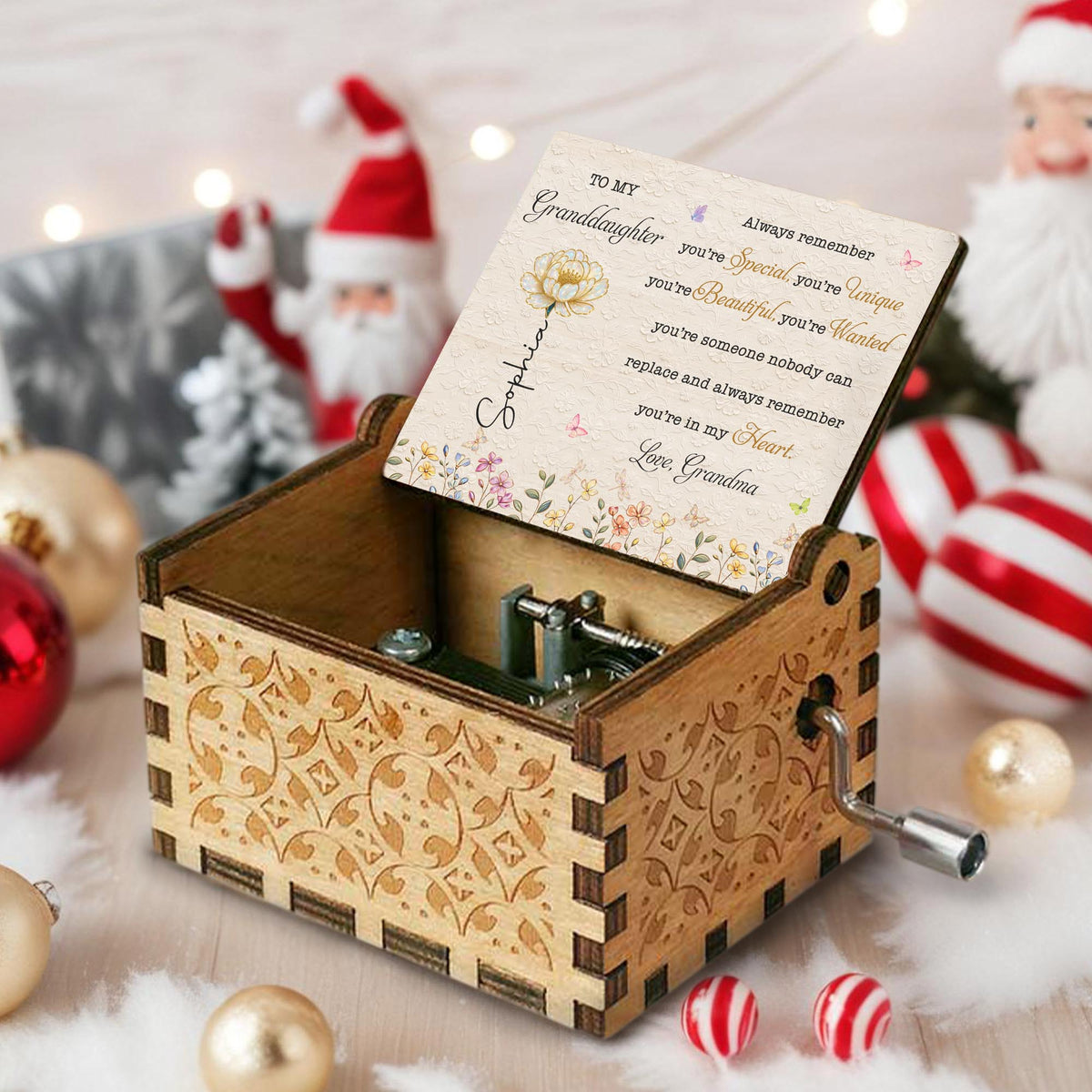 To My Granddaughter Always Remember You Are Special Unique Beautiful Birth Flowers - Custom Music Box With "You Are My Sunshine" Tune - GDT879_MZB