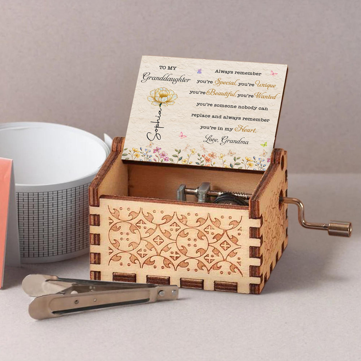 To My Granddaughter Always Remember You Are Special Unique Beautiful Birth Flowers - Custom Music Box With "You Are My Sunshine" Tune - GDT879_MZB