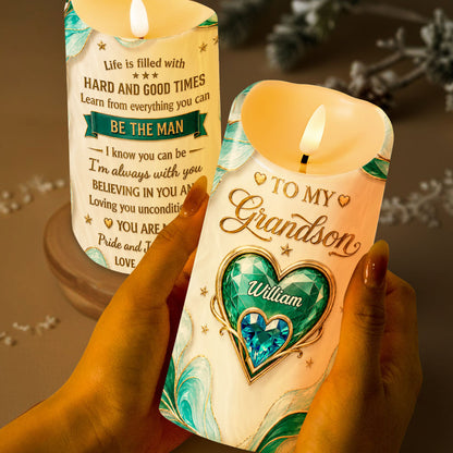 To My Granddaughter Life Is Filled With Hard And Good Times Heart Emerald - Personalized Custom LED Candle - GDT886_LECA
