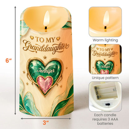 To My Granddaughter Life Is Filled With Hard And Good Times Heart Emerald - Personalized Custom LED Candle - GDT886_LECA