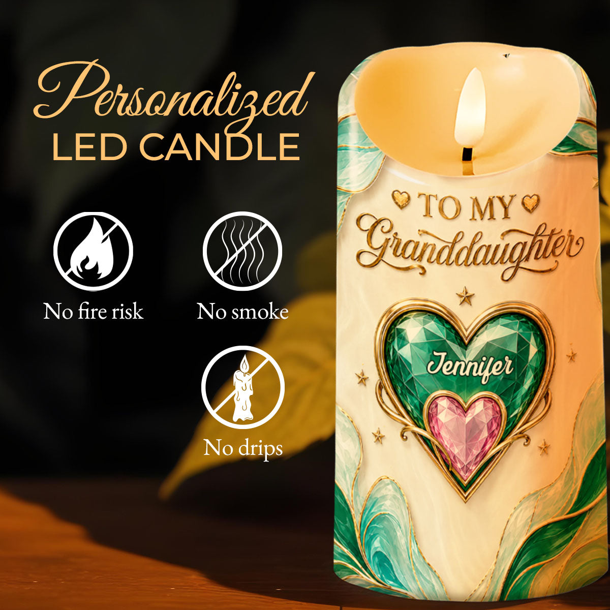 To My Granddaughter Life Is Filled With Hard And Good Times Heart Emerald - Personalized Custom LED Candle - GDT886_LECA
