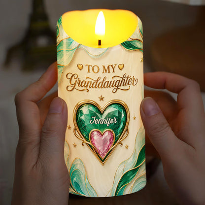 To My Granddaughter Life Is Filled With Hard And Good Times Heart Emerald - Personalized Custom LED Candle - GDT886_LECA