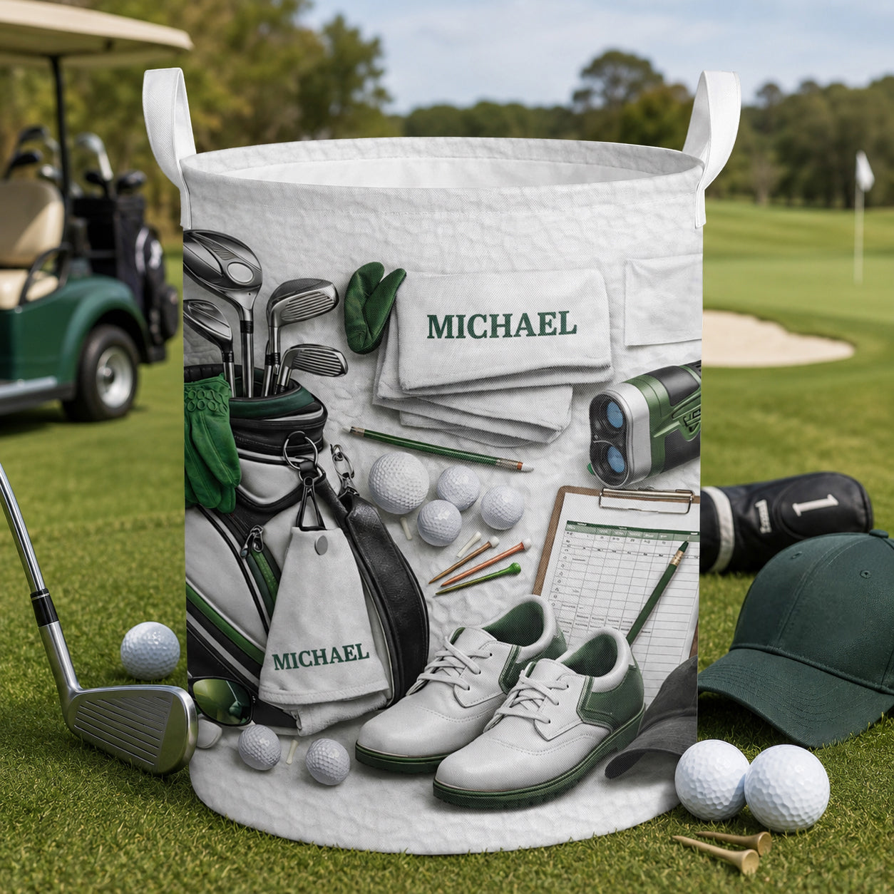 Master Of The Green Golf Clubs And Balls With 3D Effect - Personalized Basket - GOLF012_BASK