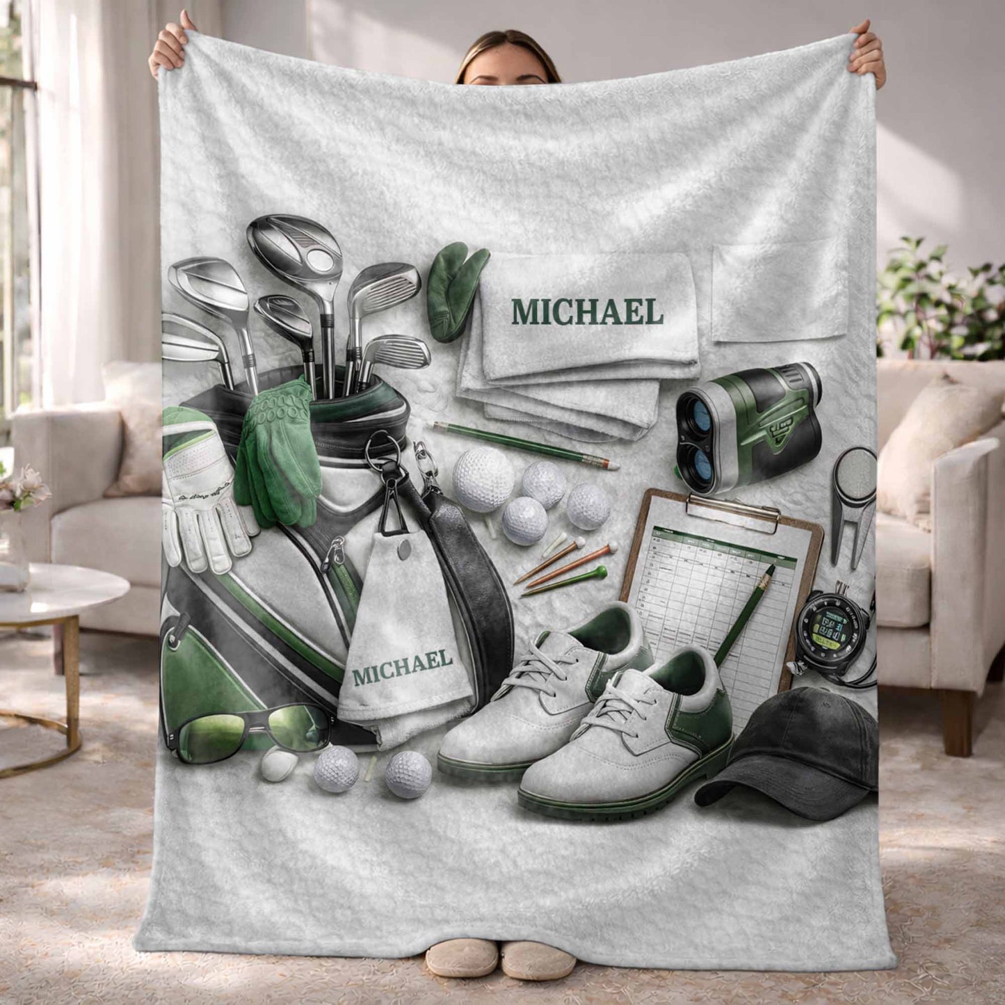 Golf Gear Collection For The Pro With 3D Effect Clubs And Balls - Personalized Custom Blanket - GOLF012_BLK