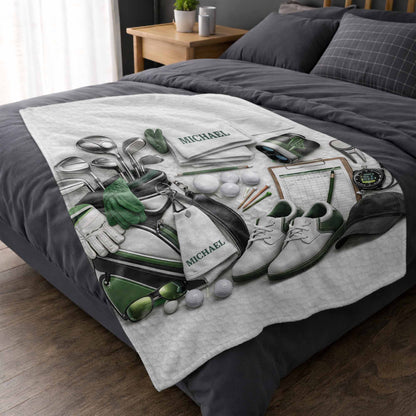 Golf Gear Collection For The Pro With 3D Effect Clubs And Balls - Personalized Custom Blanket - GOLF012_BLK