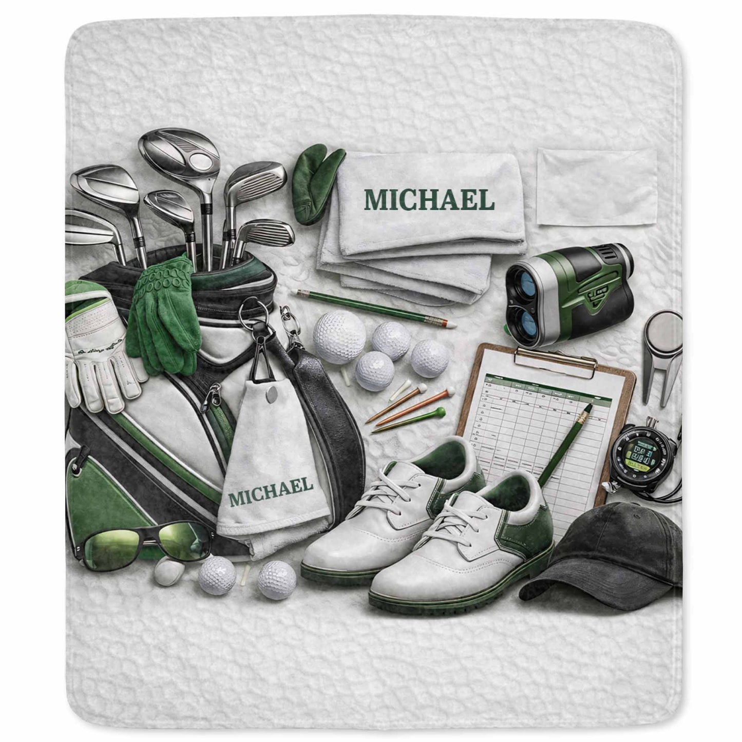 Golf Gear Collection For The Pro With 3D Effect Clubs And Balls - Personalized Custom Blanket - GOLF012_BLK