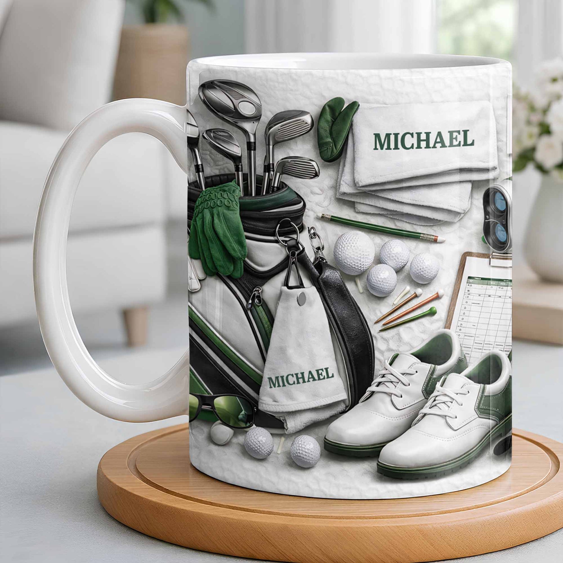Customizable Golf Themed Mug With Clubs And Balls