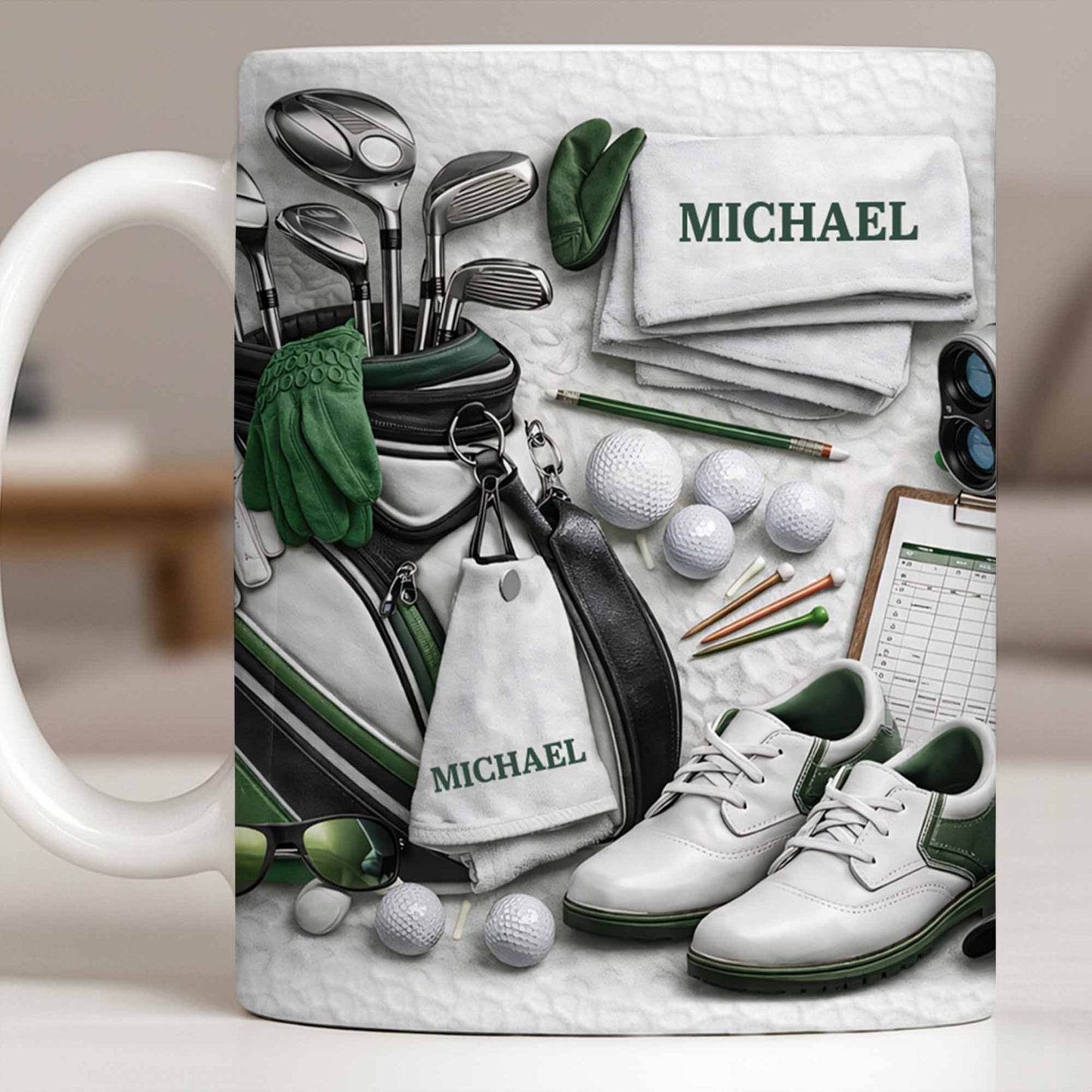 Customizable Golf Themed Mug With Clubs And Balls
