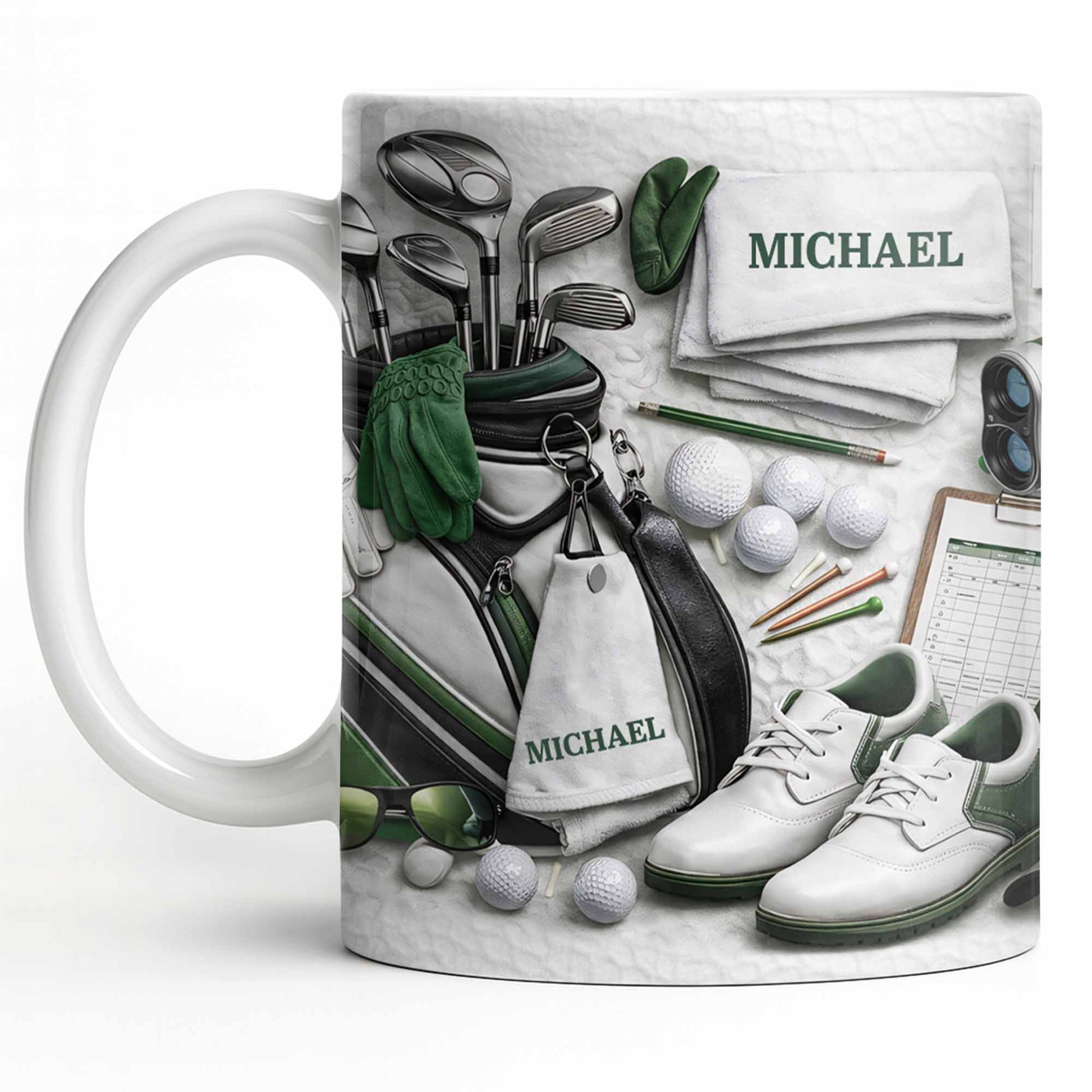 Customizable Golf Themed Mug With Clubs And Balls