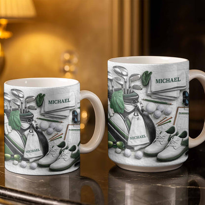 Customizable Golf Themed Mug With Clubs And Balls