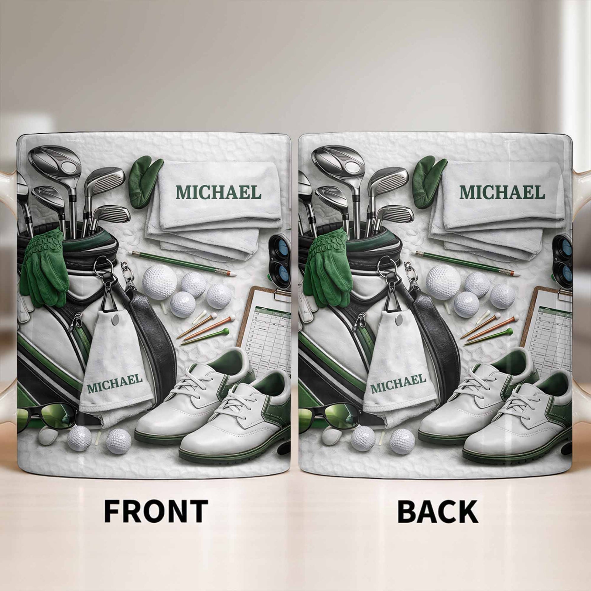 Customizable Golf Themed Mug With Clubs And Balls