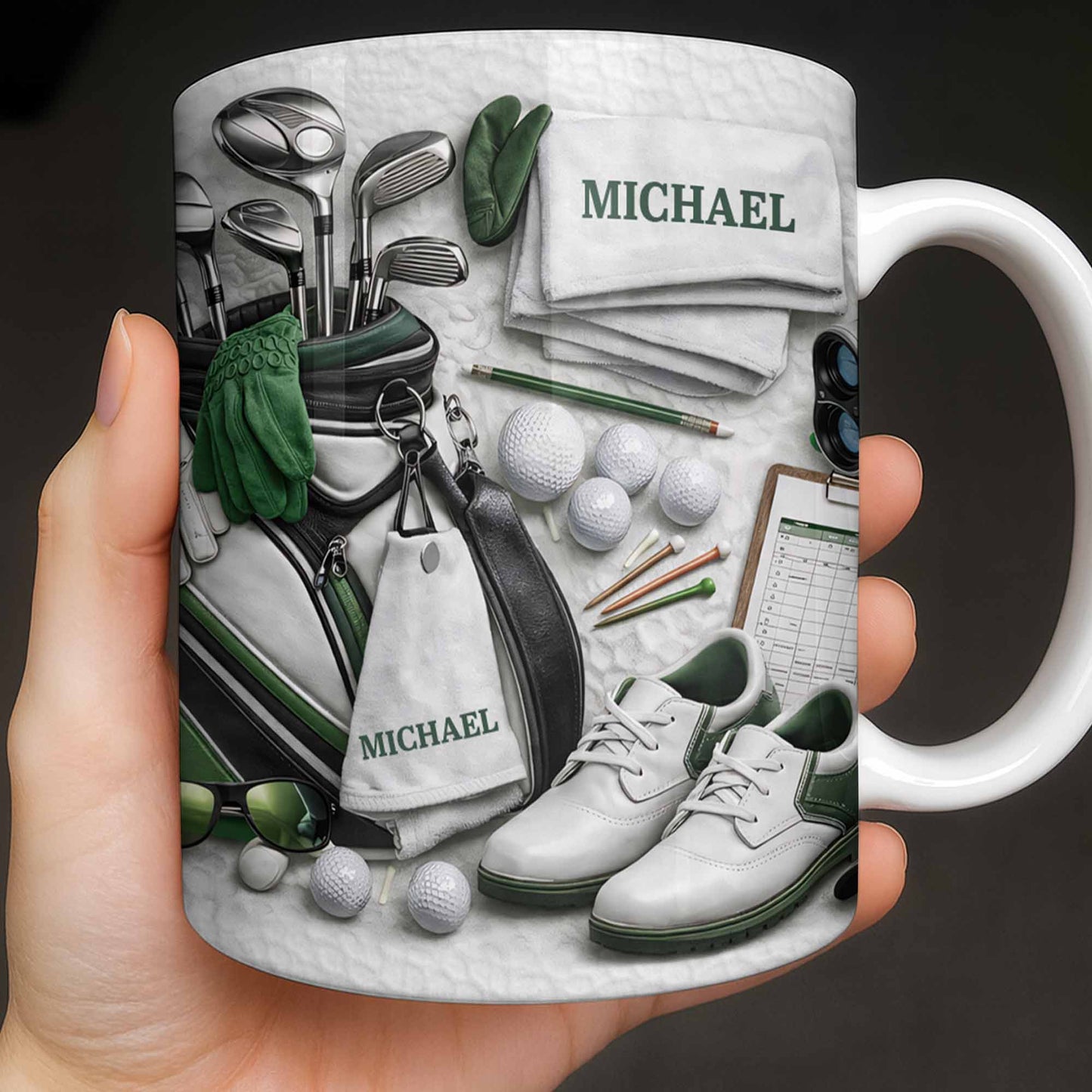 Customizable Golf Themed Mug With Clubs And Balls