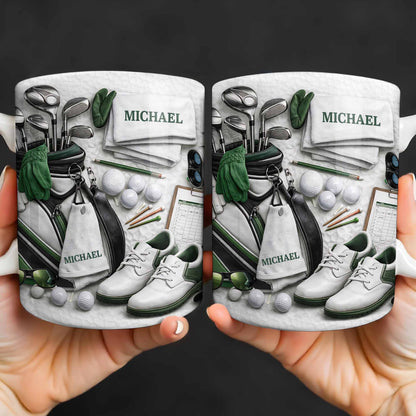 Customizable Golf Themed Mug With Clubs And Balls