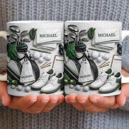 Customizable Golf Themed Mug With Clubs And Balls