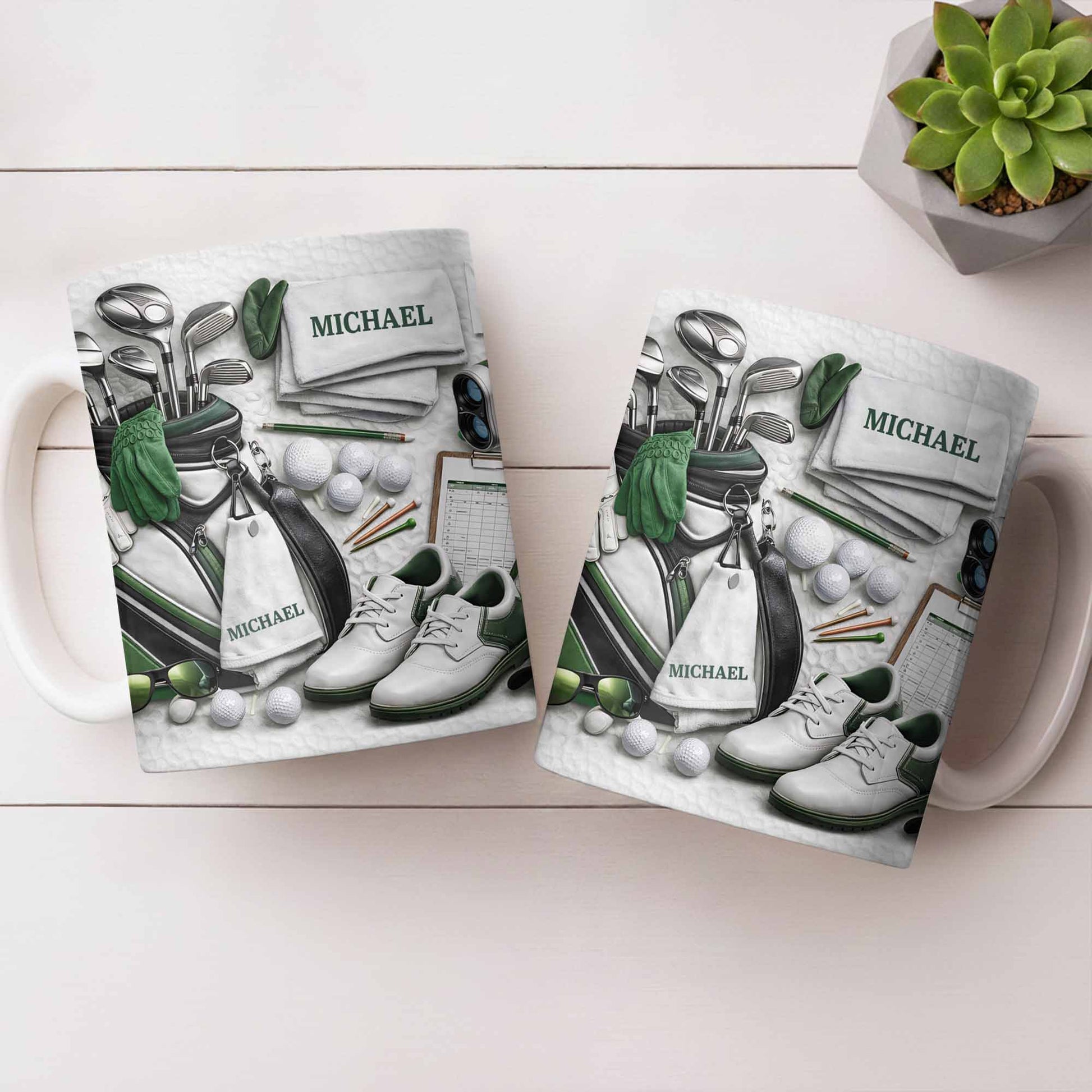 Customizable Golf Themed Mug With Clubs And Balls