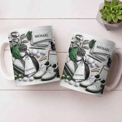 Customizable Golf Themed Mug With Clubs And Balls