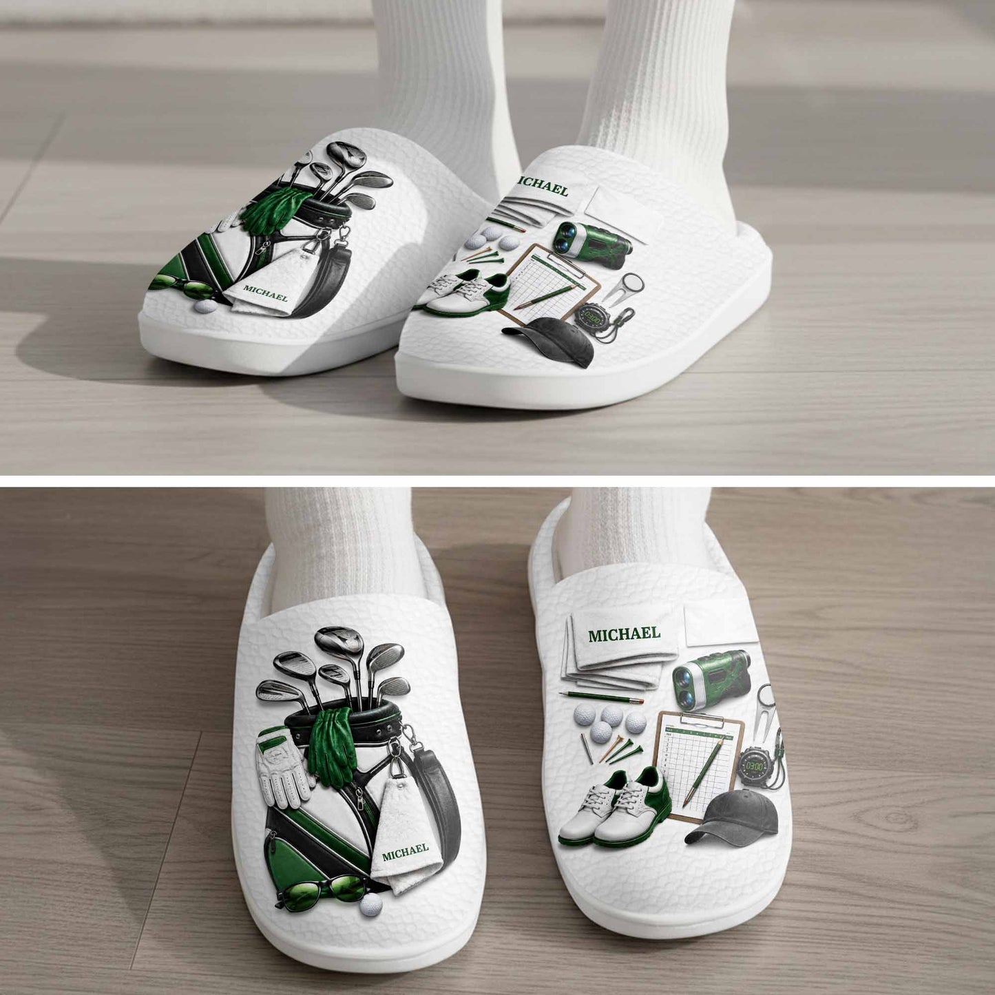 Eat Sleep Golf Repeat With Golf Clubs And Equipment - Personalized Unisex Slippers - GOLF012_SLIP