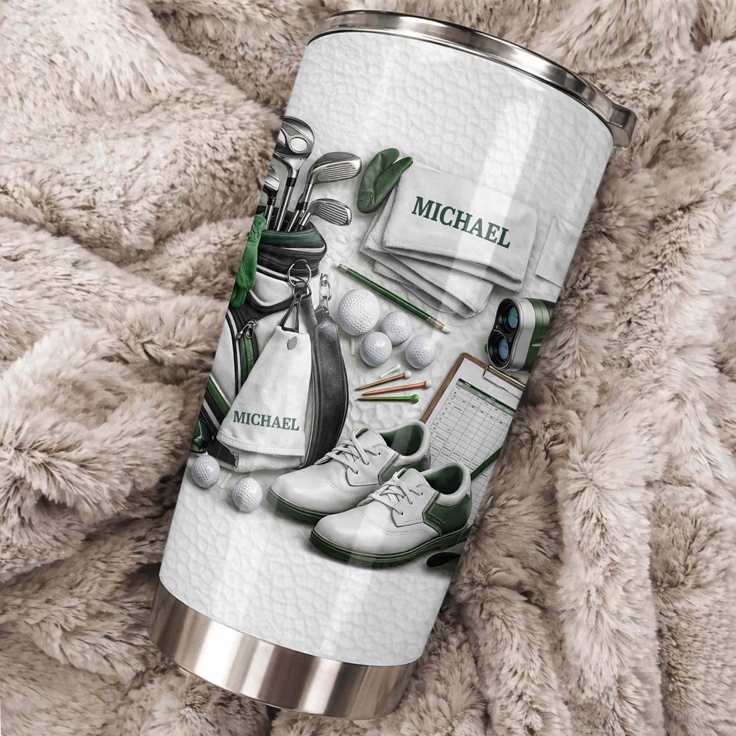 Golf Enthusiast Personalized Tumbler Featuring Clubs and Balls - Personalized Custom Stainless Steel Tumbler 20oz 30oz - GOLF012_TB