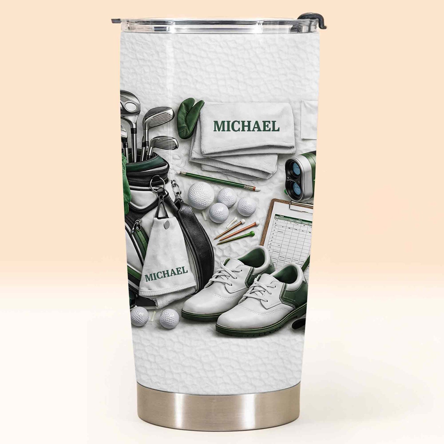 Golf Enthusiast Personalized Tumbler Featuring Clubs and Balls - Personalized Custom Stainless Steel Tumbler 20oz 30oz - GOLF012_TB