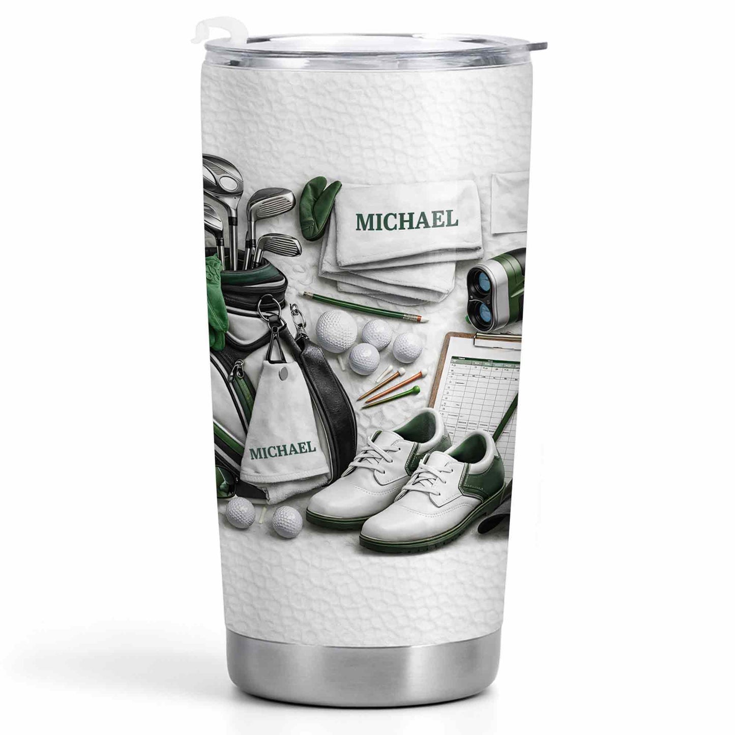 Golf Enthusiast Personalized Tumbler Featuring Clubs and Balls - Personalized Custom Stainless Steel Tumbler 20oz 30oz - GOLF012_TB