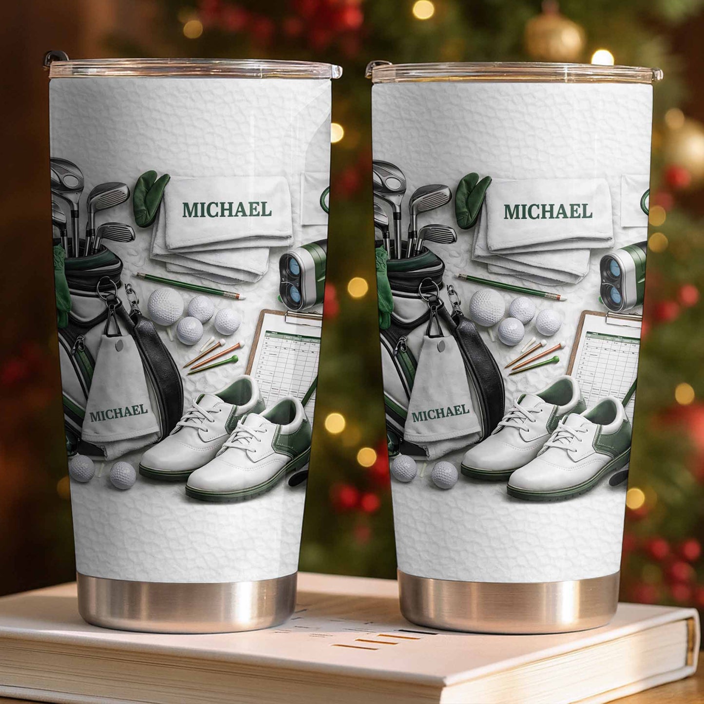 Golf Enthusiast Personalized Tumbler Featuring Clubs and Balls