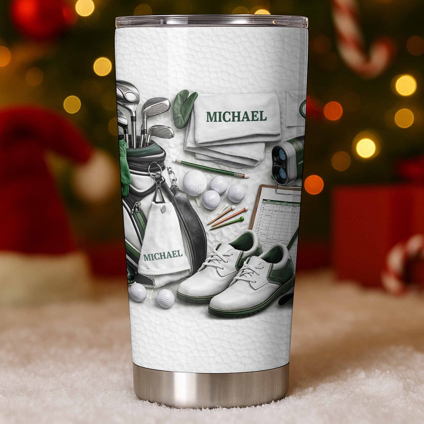 Golf Enthusiast Personalized Tumbler Featuring Clubs and Balls