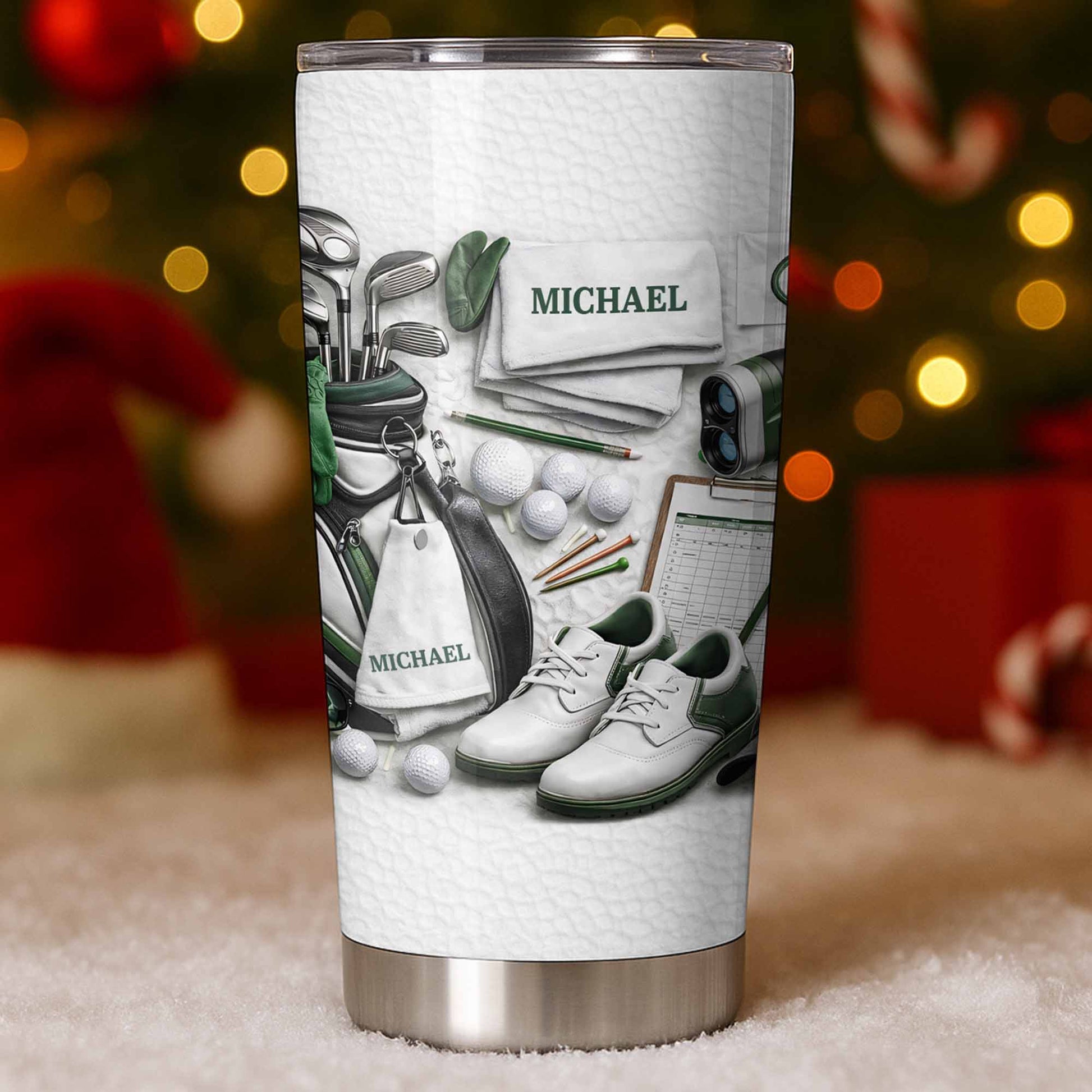 Golf Enthusiast Personalized Tumbler Featuring Clubs and Balls