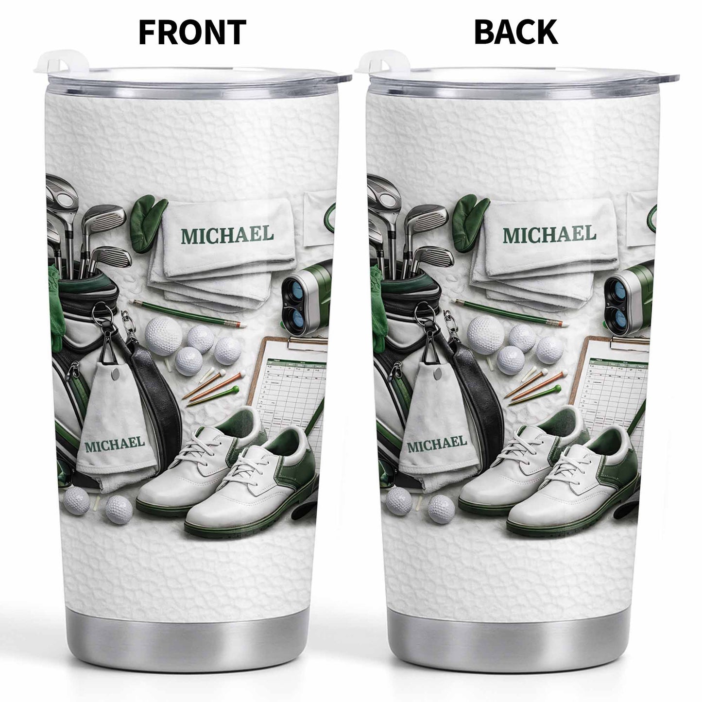 Golf Enthusiast Personalized Tumbler Featuring Clubs and Balls