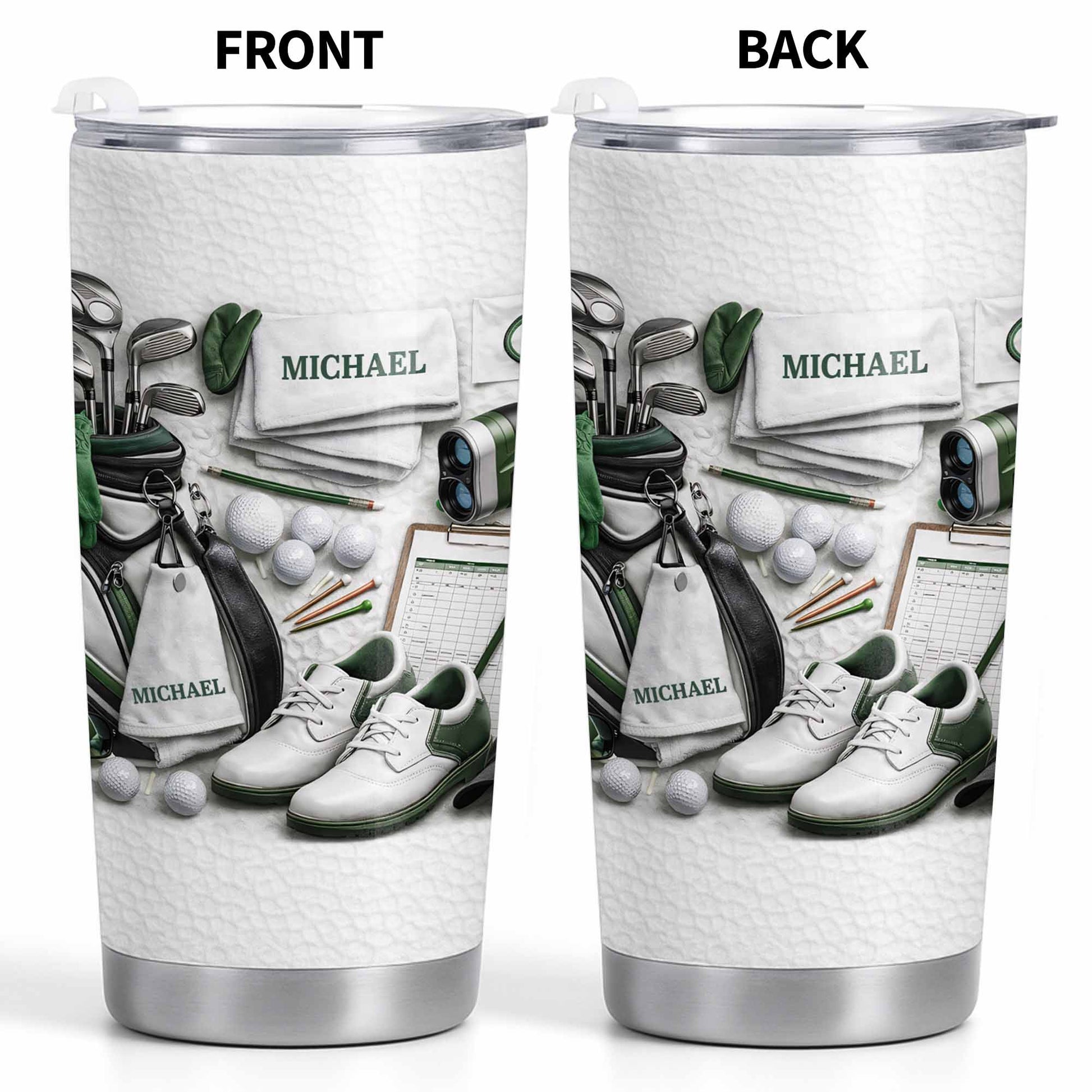 Golf Enthusiast Personalized Tumbler Featuring Clubs and Balls