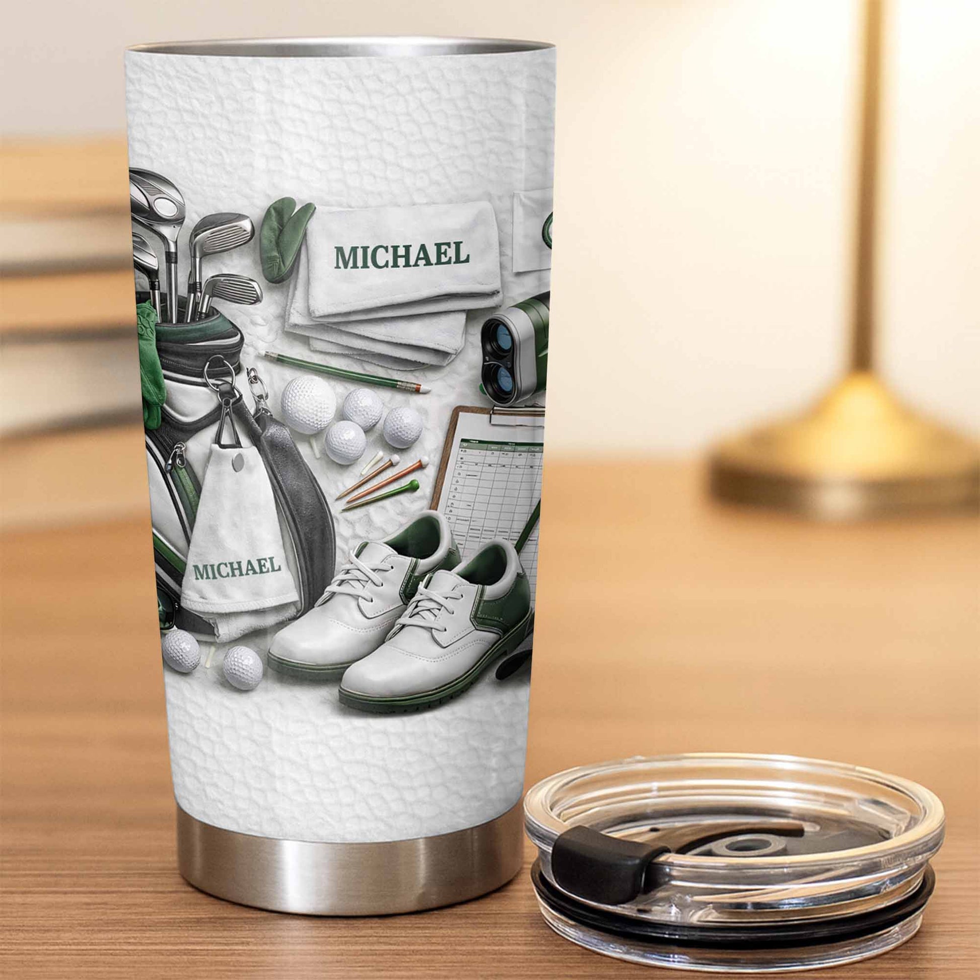Golf Enthusiast Personalized Tumbler Featuring Clubs and Balls