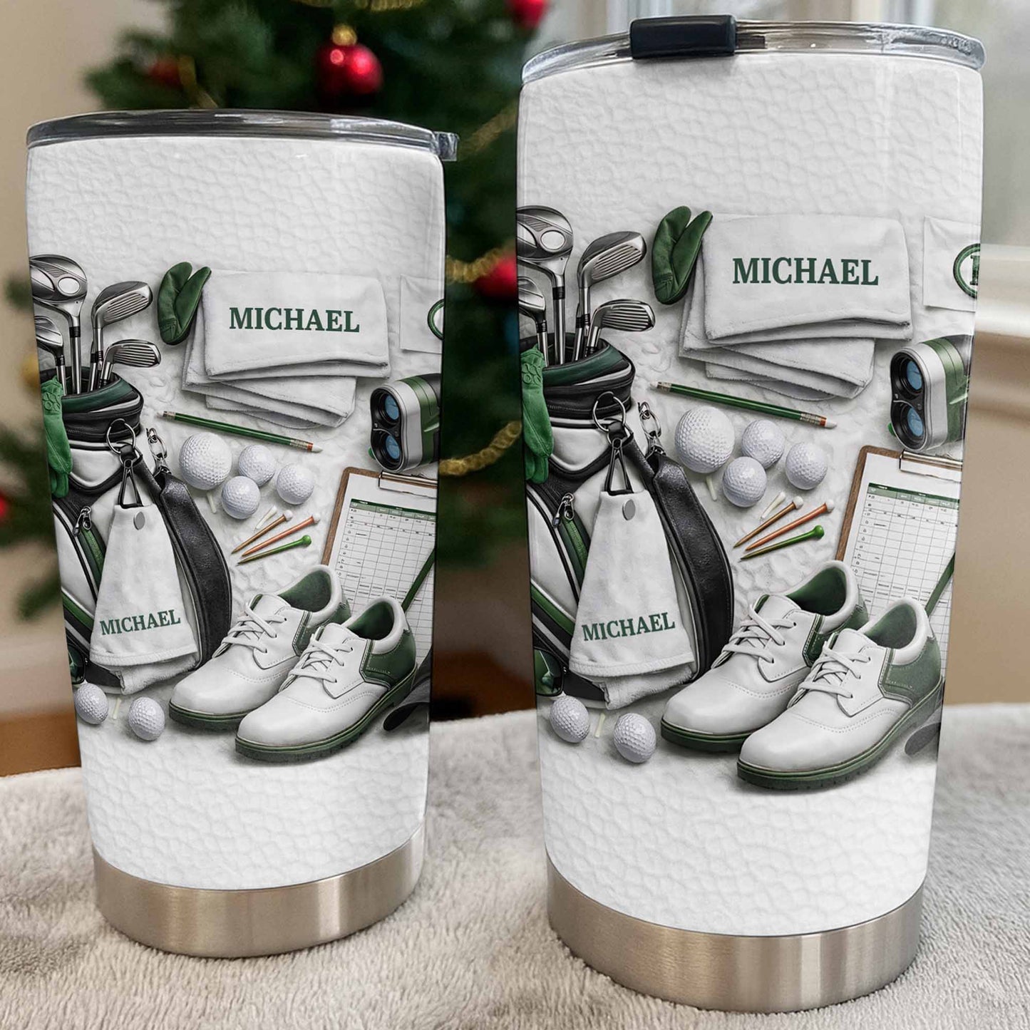 Golf Enthusiast Personalized Tumbler Featuring Clubs and Balls