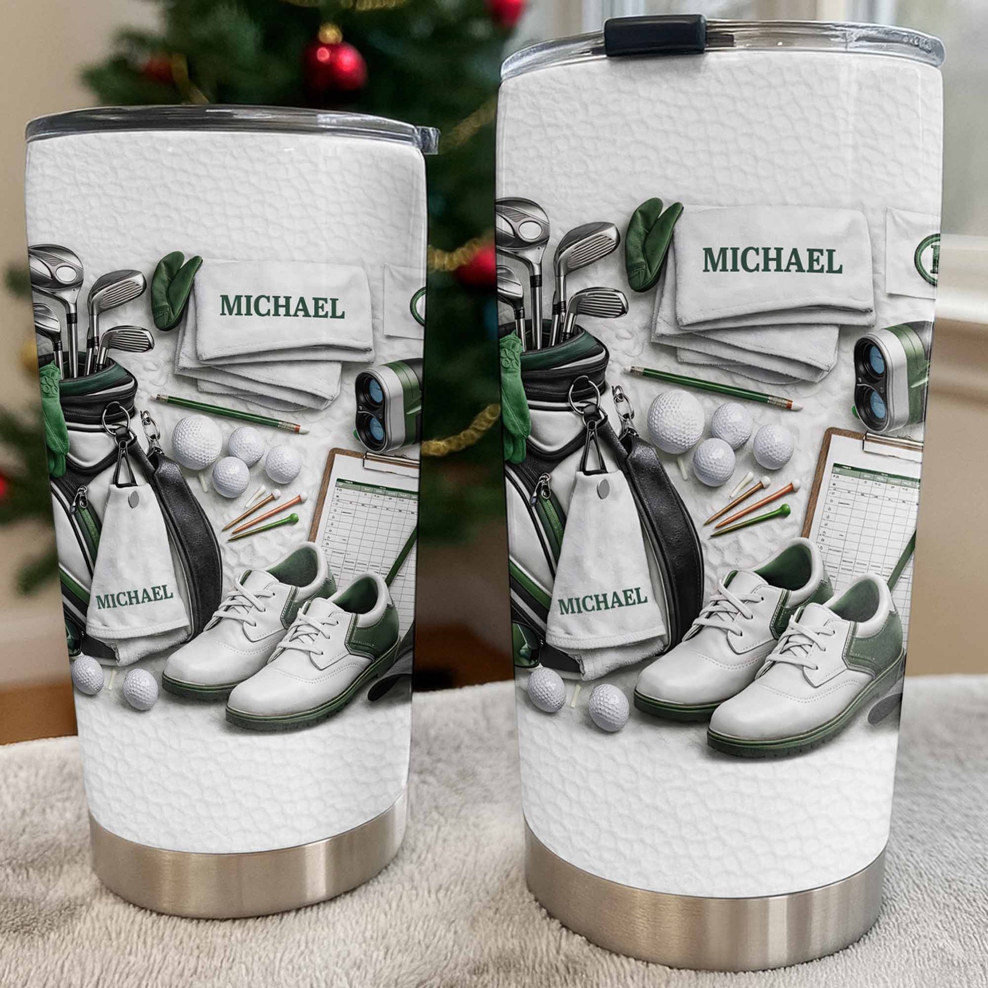 Golf Enthusiast Personalized Tumbler Featuring Clubs and Balls