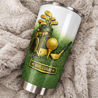 Customizable Golf-Themed Tumbler With Clubs And Ball